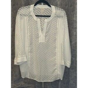 Chicos White Sheer Blouse Size XL Chicos Size 3 EUC
